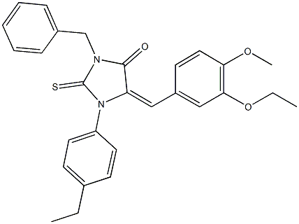 3-benzyl-5-(3-ethoxy-4-methoxybenzylidene)-1-(4-ethylphenyl)-2-thioxo-4-imidazolidinone Structure