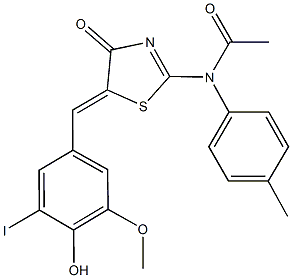 N-[5-(4-hydroxy-3-iodo-5-methoxybenzylidene)-4-oxo-4,5-dihydro-1,3-thiazol-2-yl]-N-(4-methylphenyl)acetamide 구조식 이미지