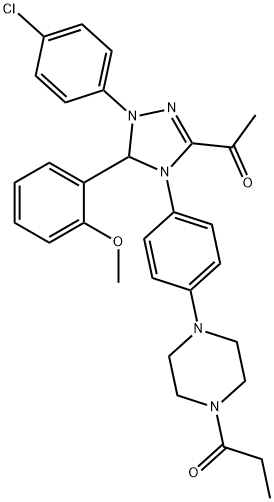 1-{1-(4-chlorophenyl)-5-(2-methoxyphenyl)-4-[4-(4-propionyl-1-piperazinyl)phenyl]-4,5-dihydro-1H-1,2,4-triazol-3-yl}ethanone Structure
