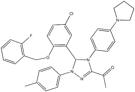 1-{5-{5-chloro-2-[(2-fluorobenzyl)oxy]phenyl}-1-(4-methylphenyl)-4-[4-(1-pyrrolidinyl)phenyl]-4,5-dihydro-1H-1,2,4-triazol-3-yl}ethanone Structure
