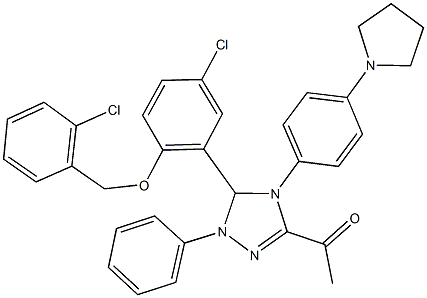 1-{5-{5-chloro-2-[(2-chlorobenzyl)oxy]phenyl}-1-phenyl-4-[4-(1-pyrrolidinyl)phenyl]-4,5-dihydro-1H-1,2,4-triazol-3-yl}ethanone Structure