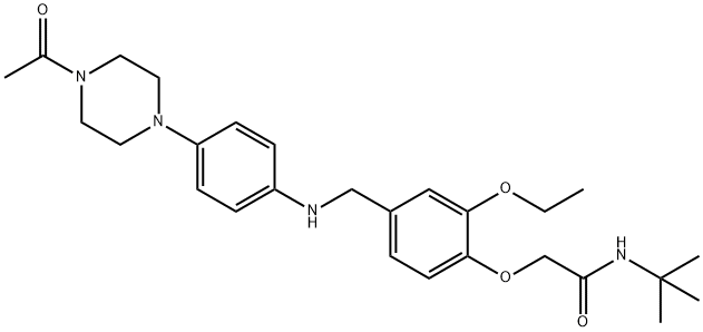 2-(4-{[4-(4-acetyl-1-piperazinyl)anilino]methyl}-2-ethoxyphenoxy)-N-(tert-butyl)acetamide 구조식 이미지