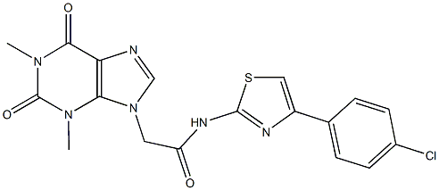 N-[4-(4-chlorophenyl)-1,3-thiazol-2-yl]-2-(1,3-dimethyl-2,6-dioxo-1,2,3,6-tetrahydro-9H-purin-9-yl)acetamide 구조식 이미지