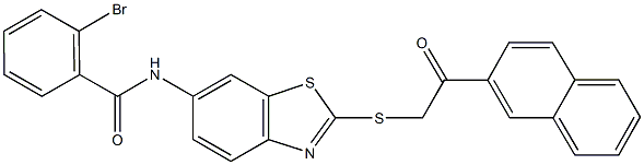 2-bromo-N-(2-{[2-(2-naphthyl)-2-oxoethyl]sulfanyl}-1,3-benzothiazol-6-yl)benzamide 구조식 이미지