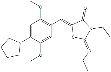 5-[2,5-dimethoxy-4-(1-pyrrolidinyl)benzylidene]-3-ethyl-2-(ethylimino)-1,3-thiazolidin-4-one 구조식 이미지