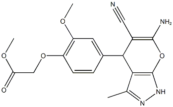 methyl [4-(6-amino-5-cyano-3-methyl-1,4-dihydropyrano[2,3-c]pyrazol-4-yl)-2-methoxyphenoxy]acetate 구조식 이미지