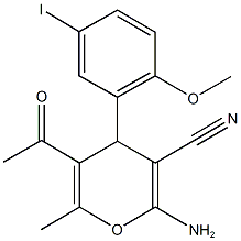 5-acetyl-2-amino-4-(5-iodo-2-methoxyphenyl)-6-methyl-4H-pyran-3-carbonitrile 구조식 이미지