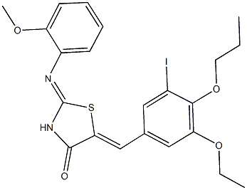 5-(3-ethoxy-5-iodo-4-propoxybenzylidene)-2-[(2-methoxyphenyl)imino]-1,3-thiazolidin-4-one Structure