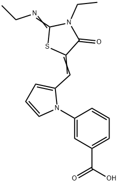 3-(2-{[3-ethyl-2-(ethylimino)-4-oxo-1,3-thiazolidin-5-ylidene]methyl}-1H-pyrrol-1-yl)benzoic acid Structure