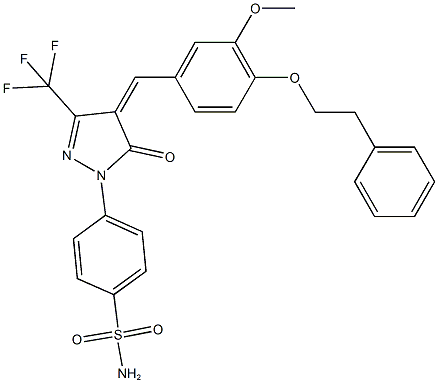 4-[4-[3-methoxy-4-(2-phenylethoxy)benzylidene]-5-oxo-3-(trifluoromethyl)-4,5-dihydro-1H-pyrazol-1-yl]benzenesulfonamide 구조식 이미지