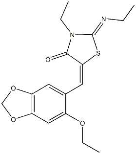 5-[(6-ethoxy-1,3-benzodioxol-5-yl)methylene]-3-ethyl-2-(ethylimino)-1,3-thiazolidin-4-one 구조식 이미지