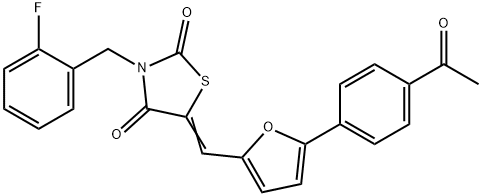 5-{[5-(4-acetylphenyl)-2-furyl]methylene}-3-(2-fluorobenzyl)-1,3-thiazolidine-2,4-dione Structure