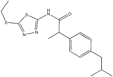 N-[5-(ethylsulfanyl)-1,3,4-thiadiazol-2-yl]-2-(4-isobutylphenyl)propanamide 구조식 이미지
