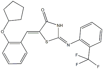 5-[2-(cyclopentyloxy)benzylidene]-2-{[2-(trifluoromethyl)phenyl]imino}-1,3-thiazolidin-4-one 구조식 이미지