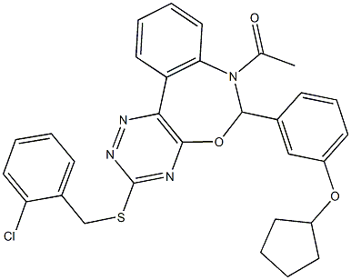 3-{7-acetyl-3-[(2-chlorobenzyl)sulfanyl]-6,7-dihydro[1,2,4]triazino[5,6-d][3,1]benzoxazepin-6-yl}phenyl cyclopentyl ether Structure