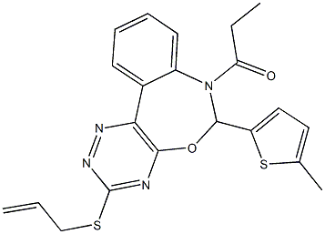 allyl 6-(5-methyl-2-thienyl)-7-propionyl-6,7-dihydro[1,2,4]triazino[5,6-d][3,1]benzoxazepin-3-yl sulfide 구조식 이미지