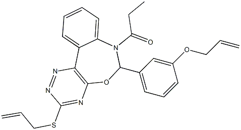 allyl 3-[3-(allylsulfanyl)-7-propionyl-6,7-dihydro[1,2,4]triazino[5,6-d][3,1]benzoxazepin-6-yl]phenyl ether Structure