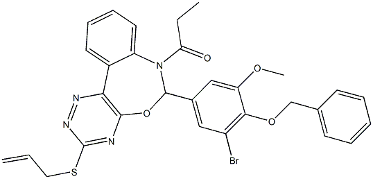 3-(allylsulfanyl)-6-[4-(benzyloxy)-3-bromo-5-methoxyphenyl]-7-propionyl-6,7-dihydro[1,2,4]triazino[5,6-d][3,1]benzoxazepine Structure