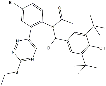 4-[7-acetyl-10-bromo-3-(ethylsulfanyl)-6,7-dihydro[1,2,4]triazino[5,6-d][3,1]benzoxazepin-6-yl]-2,6-ditert-butylphenol Structure