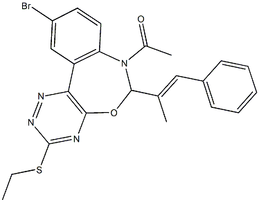 7-acetyl-10-bromo-6-(1-methyl-2-phenylvinyl)-6,7-dihydro[1,2,4]triazino[5,6-d][3,1]benzoxazepin-3-yl ethyl sulfide 구조식 이미지