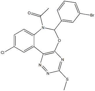 7-acetyl-6-(3-bromophenyl)-10-chloro-3-(methylsulfanyl)-6,7-dihydro[1,2,4]triazino[5,6-d][3,1]benzoxazepine 구조식 이미지