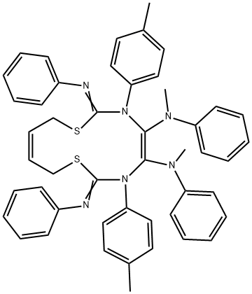 N-[4,5-bis(methylanilino)-3,6-bis(4-methylphenyl)-7-(phenylimino)-1,8-dithia-3,6-diazacyclododeca-4,10-dien-2-ylidene]-N-phenylamine 구조식 이미지