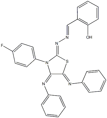 2-hydroxybenzaldehyde [3-(4-fluorophenyl)-4,5-bis(phenylimino)-1,3-thiazolidin-2-ylidene]hydrazone Structure