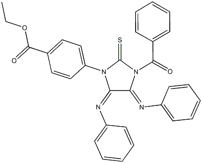 ethyl 4-[3-benzoyl-4,5-bis(phenylimino)-2-thioxoimidazolidin-1-yl]benzoate 구조식 이미지