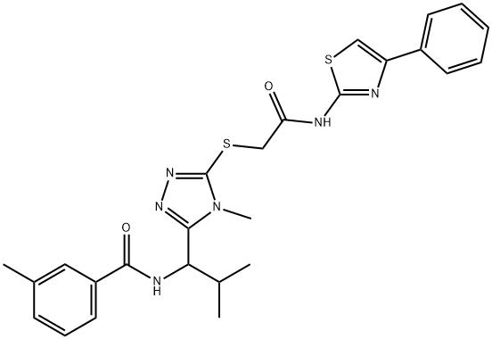 3-methyl-N-{2-methyl-1-[4-methyl-5-({2-oxo-2-[(4-phenyl-1,3-thiazol-2-yl)amino]ethyl}sulfanyl)-4H-1,2,4-triazol-3-yl]propyl}benzamide 구조식 이미지