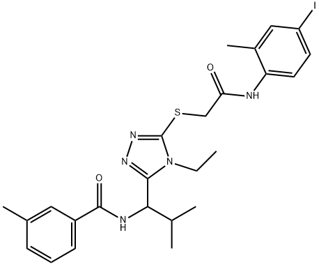 N-[1-(4-ethyl-5-{[2-(4-iodo-2-methylanilino)-2-oxoethyl]sulfanyl}-4H-1,2,4-triazol-3-yl)-2-methylpropyl]-3-methylbenzamide Structure