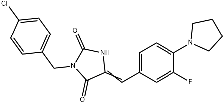 3-(4-chlorobenzyl)-5-[3-fluoro-4-(1-pyrrolidinyl)benzylidene]-2,4-imidazolidinedione 구조식 이미지