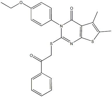 3-(4-ethoxyphenyl)-5,6-dimethyl-2-[(2-oxo-2-phenylethyl)sulfanyl]thieno[2,3-d]pyrimidin-4(3H)-one 구조식 이미지