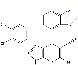 6-amino-3-(3,4-dichlorophenyl)-4-(2,3-dimethoxyphenyl)-1,4-dihydropyrano[2,3-c]pyrazole-5-carbonitrile 구조식 이미지