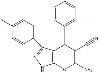 6-amino-4-(2-methylphenyl)-3-(4-methylphenyl)-1,4-dihydropyrano[2,3-c]pyrazole-5-carbonitrile 구조식 이미지