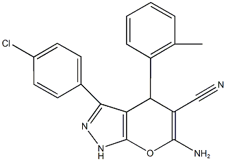 6-amino-3-(4-chlorophenyl)-4-(2-methylphenyl)-1,4-dihydropyrano[2,3-c]pyrazole-5-carbonitrile Structure