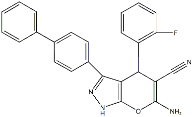 6-amino-3-[1,1'-biphenyl]-4-yl-4-(2-fluorophenyl)-1,4-dihydropyrano[2,3-c]pyrazole-5-carbonitrile Structure