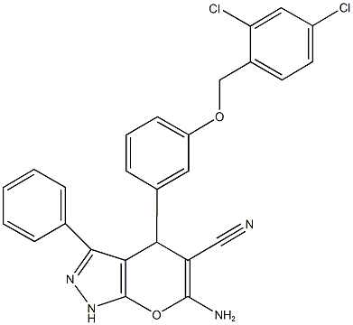 6-amino-4-{3-[(2,4-dichlorobenzyl)oxy]phenyl}-3-phenyl-1,4-dihydropyrano[2,3-c]pyrazole-5-carbonitrile Structure