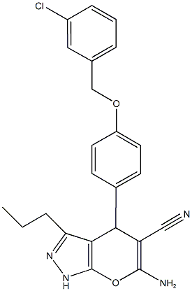 6-amino-4-{4-[(3-chlorobenzyl)oxy]phenyl}-3-propyl-1,4-dihydropyrano[2,3-c]pyrazole-5-carbonitrile 구조식 이미지