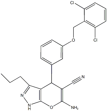 6-amino-4-{3-[(2,6-dichlorobenzyl)oxy]phenyl}-3-propyl-1,4-dihydropyrano[2,3-c]pyrazole-5-carbonitrile 구조식 이미지