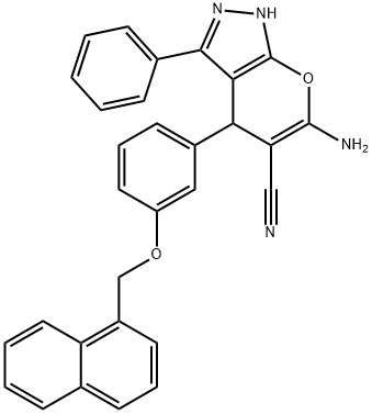 6-amino-4-[3-(1-naphthylmethoxy)phenyl]-3-phenyl-1,4-dihydropyrano[2,3-c]pyrazole-5-carbonitrile Structure