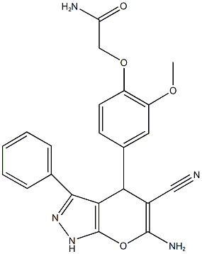 2-[4-(6-amino-5-cyano-3-phenyl-1,4-dihydropyrano[2,3-c]pyrazol-4-yl)-2-methoxyphenoxy]acetamide 구조식 이미지