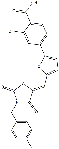 2-chloro-4-(5-{[3-(4-methylbenzyl)-2,4-dioxo-1,3-thiazolidin-5-ylidene]methyl}-2-furyl)benzoic acid 구조식 이미지