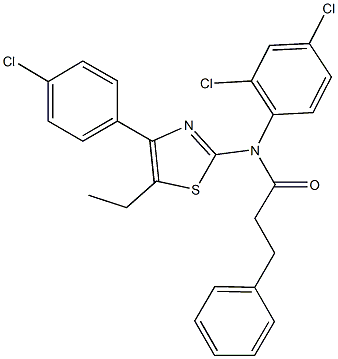 N-[4-(4-chlorophenyl)-5-ethyl-1,3-thiazol-2-yl]-N-(2,4-dichlorophenyl)-3-phenylpropanamide 구조식 이미지