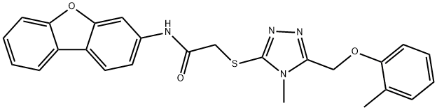 N-dibenzo[b,d]furan-3-yl-2-({4-methyl-5-[(2-methylphenoxy)methyl]-4H-1,2,4-triazol-3-yl}sulfanyl)acetamide 구조식 이미지