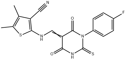 2-{[(1-(4-fluorophenyl)-4,6-dioxo-2-thioxotetrahydro-5(2H)-pyrimidinylidene)methyl]amino}-4,5-dimethyl-3-thiophenecarbonitrile Structure