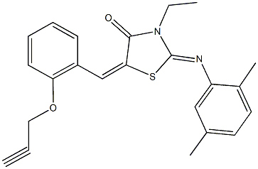 2-[(2,5-dimethylphenyl)imino]-3-ethyl-5-[2-(prop-2-ynyloxy)benzylidene]-1,3-thiazolidin-4-one 구조식 이미지