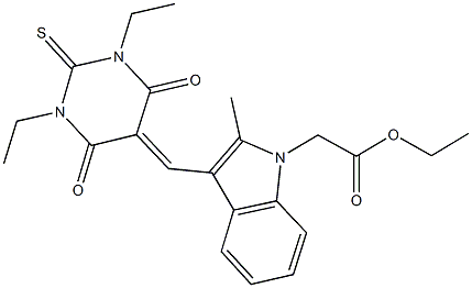 ethyl {3-[(1,3-diethyl-4,6-dioxo-2-thioxotetrahydro-5(2H)-pyrimidinylidene)methyl]-2-methyl-1H-indol-1-yl}acetate 구조식 이미지