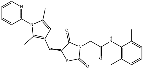 N-(2,6-dimethylphenyl)-2-(5-{[2,5-dimethyl-1-(2-pyridinyl)-1H-pyrrol-3-yl]methylene}-2,4-dioxo-1,3-thiazolidin-3-yl)acetamide 구조식 이미지