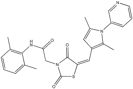 N-(2,6-dimethylphenyl)-2-(5-{[2,5-dimethyl-1-(3-pyridinyl)-1H-pyrrol-3-yl]methylene}-2,4-dioxo-1,3-thiazolidin-3-yl)acetamide 구조식 이미지