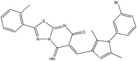 6-{[1-(3-bromophenyl)-2,5-dimethyl-1H-pyrrol-3-yl]methylene}-5-imino-2-(2-methylphenyl)-5,6-dihydro-7H-[1,3,4]thiadiazolo[3,2-a]pyrimidin-7-one 구조식 이미지